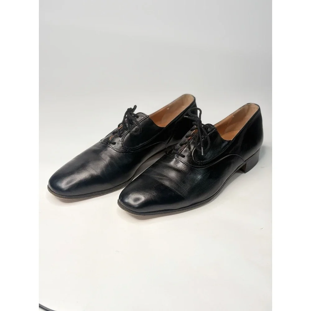 Vintage French Shriner Men's 9.5 Black Leather Dress Shoes Oxford Made in Italy